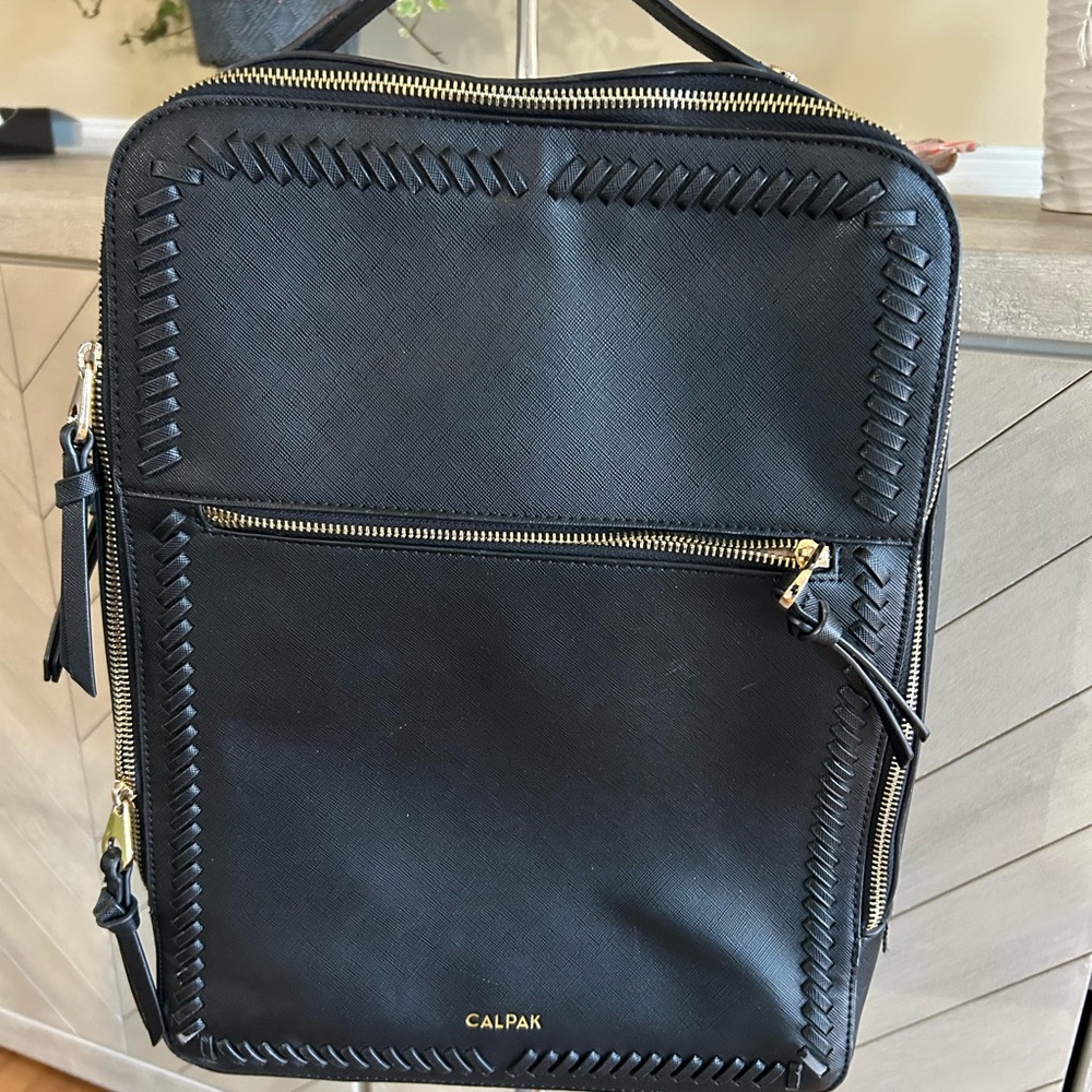 Calpak Black Laptop Case with Gold Zippers